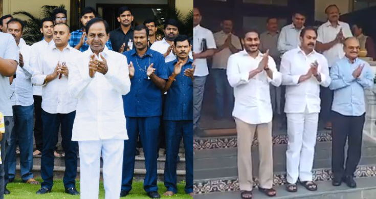 Telangana, Andhra CMs clap to thank Covid-19 fighters
