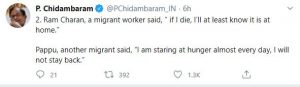 Chidambaram slams government migrant workers
