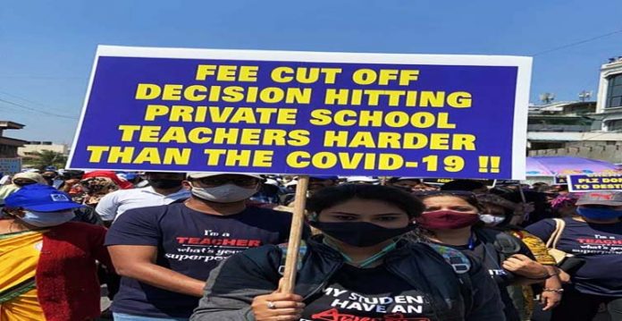 karnataka schools staff stage protest over fee cut order