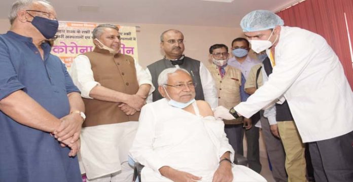 nitish takes first jab as bihar launches free vax campaign