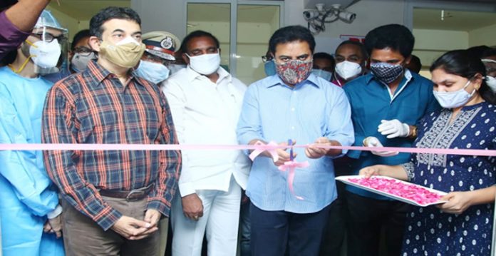 ktr inaugurates project ashray’s full fledged 100 bed covid care centre
