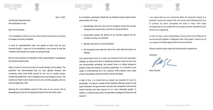 Rahul Gandhi Slams Modi Government In Letter Regarding Lack Of Covid 19 Vaccination Strategies and Premature Victory