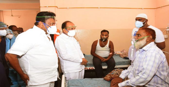 srimivas yadav, mahamood ali talk to corona patients at nims hospital