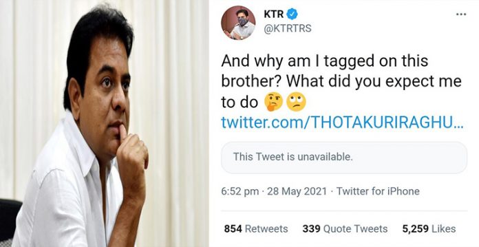telangana minister stunned by tweet for help with missing leg piece