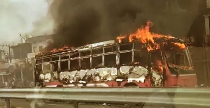 rtc bus catches fire station ghanapur