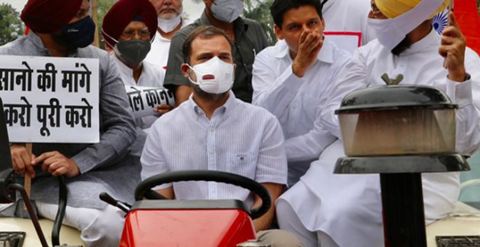 rahul gandhi drives tractor to parliament, seeks withdrawal of farm laws