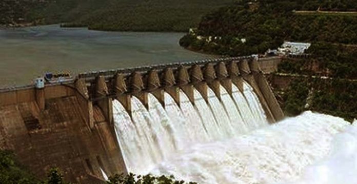 krishna river project srisailam reservoir flooded with water