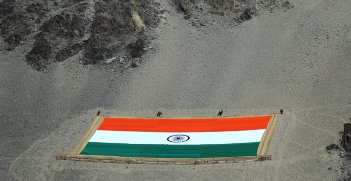 monumental national flag unfurled in leh
