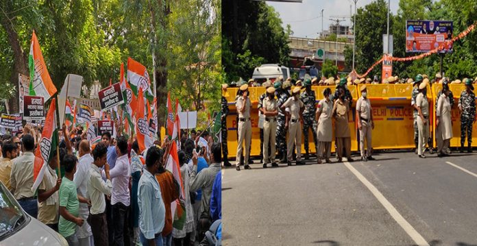 youth congress workers protest in delhi over lakhimpur kheri violence