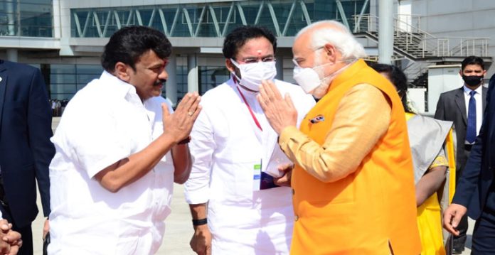 Minister Talasani Srinivas Yadav with PM Modi