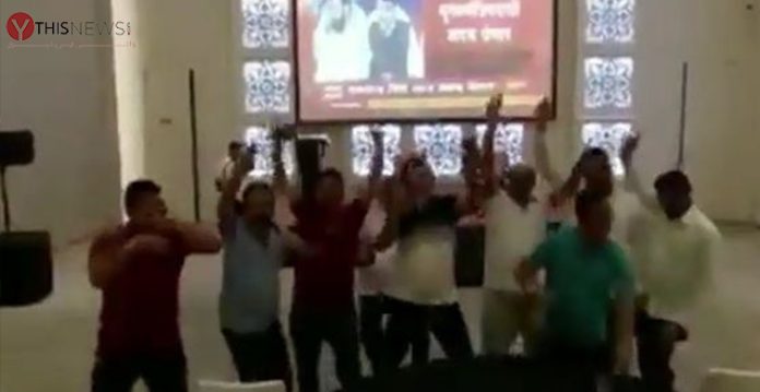 rebel shiv sena mlas in goa celebrate 'victory'