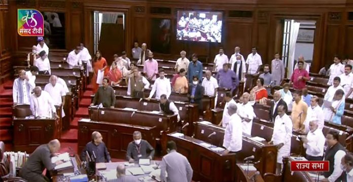 rs adjourned till 2 pm amid oppn ruckus over raut's arrest, other issues