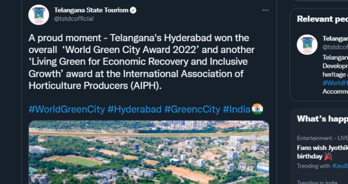 hyderabad bags prestigious ‘world green city award 2022’