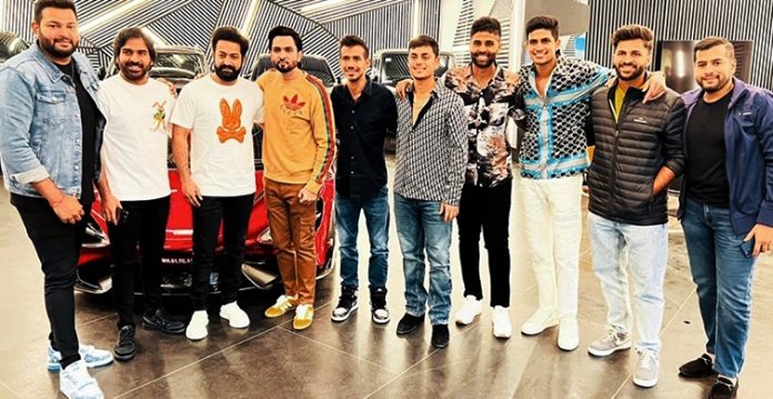ntr jr chills with team india cricketers, wishes them good luck