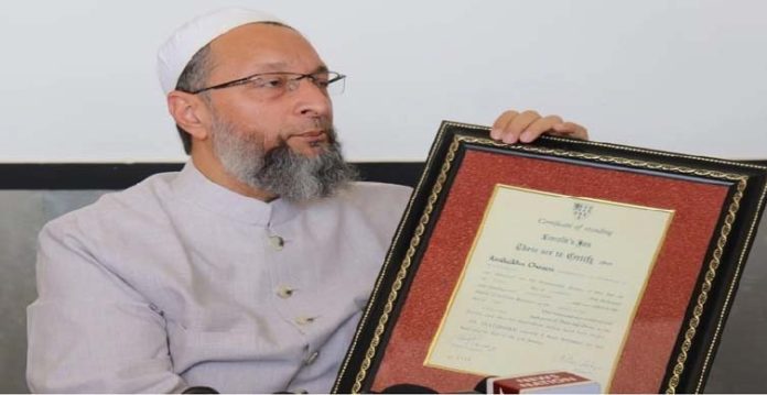 Amid controversy over politicians’ qualification, Owaisi displayed degree before media
